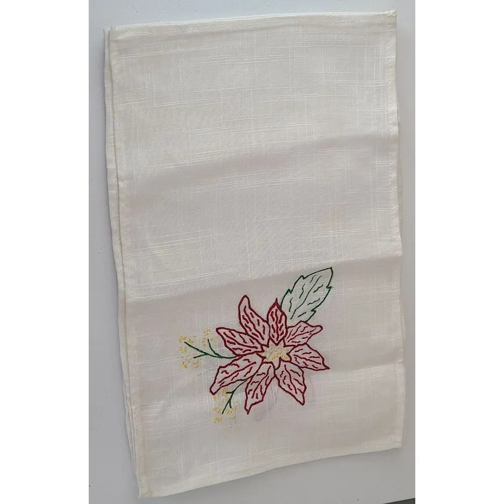 Set Of 4 Table Cloth Napkins With Christmas Flower Motif For Hand Embroidering‎